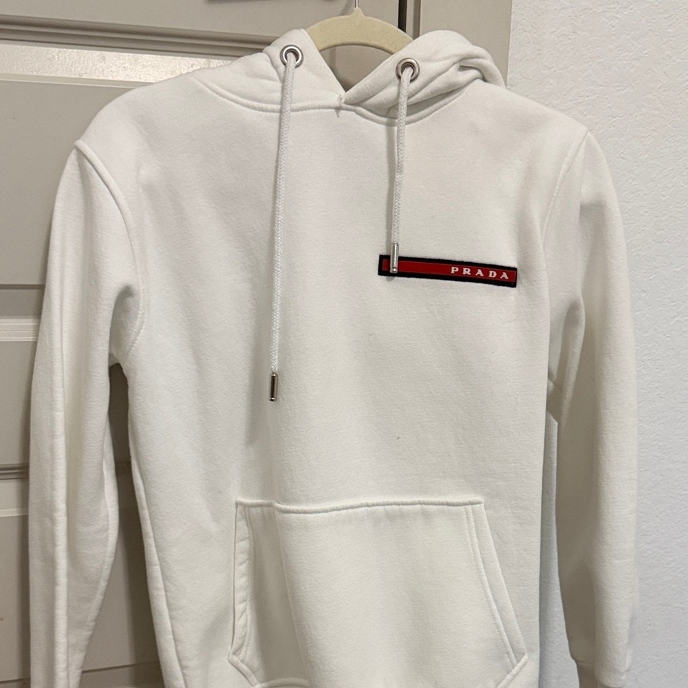 Prada White Hoodie with Red Accents